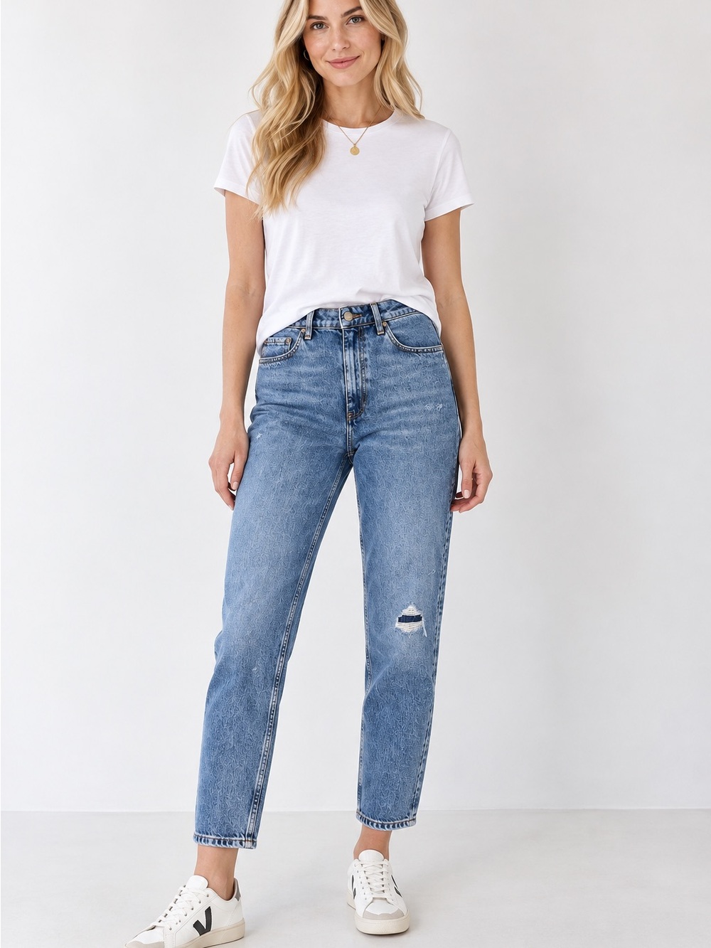 FatFace Mom Jeans Light Wash Distressed Straight Leg 100% Cotton US 12R